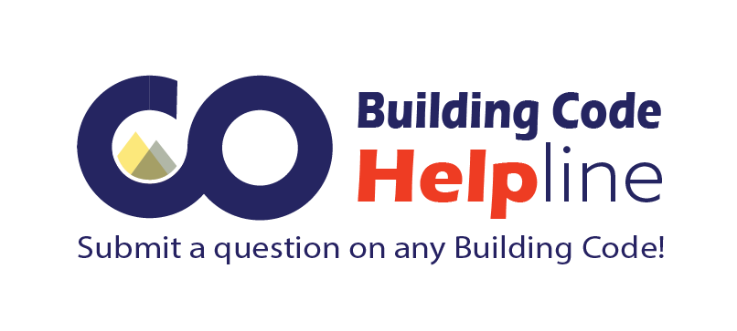 Colorado Building Code Helpline Logo, which also says submit a question on any building code.