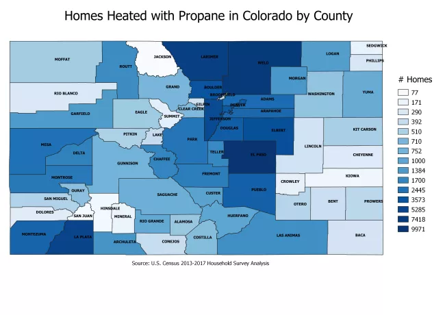 map of Colorado homes heated with propane