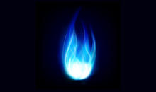blue natural gas flame with a black background