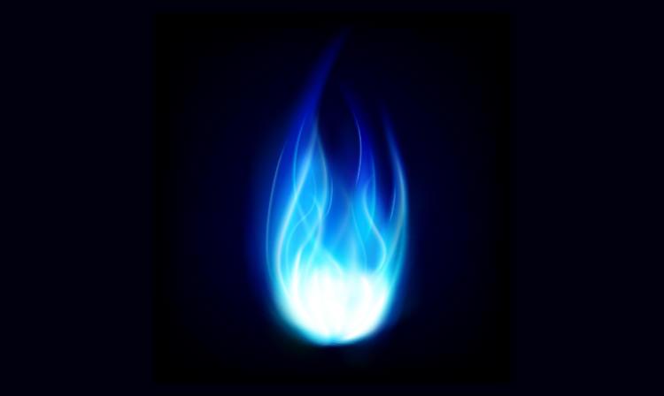 blue natural gas flame with a black background