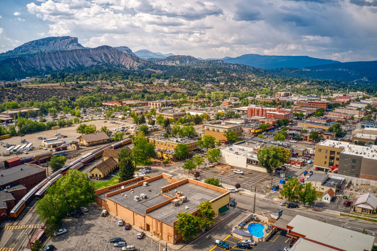 An ariel view of Durango, Colorado.